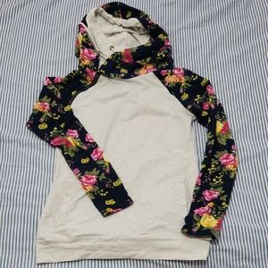 AMPERSAND AVE Floral Hoodie - Cream and Black